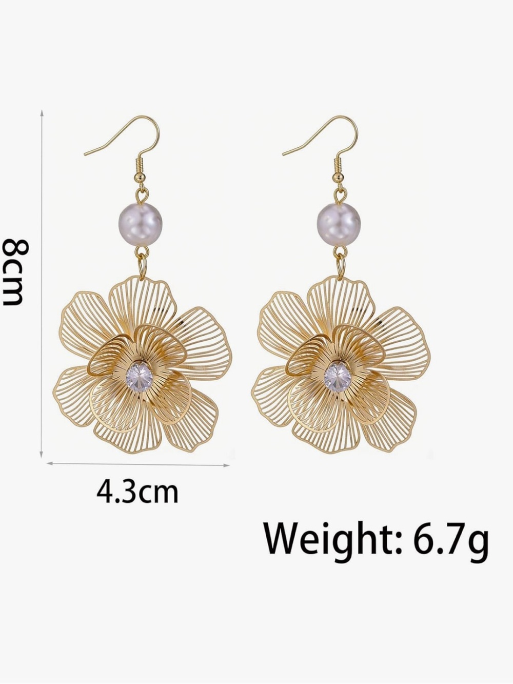 Anthropologie Gold Flower Drop Earrings with Pearl - Picture 5 of 6